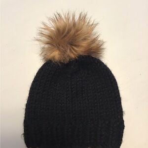 Cozy Black Knit Pom-Pom Beanie for Kids